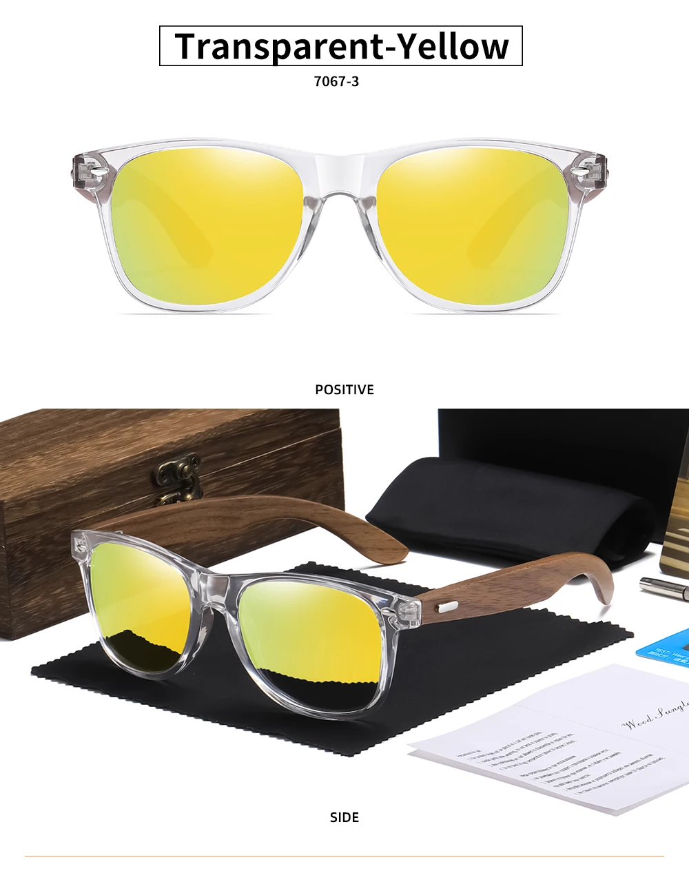 GM Marke Transparente Farbrahmen Sonnenbrille Männer Frauen Polarisierte Zarte Mode Handgemachte Holz Sonnenbrille Mit Box – Detail 10