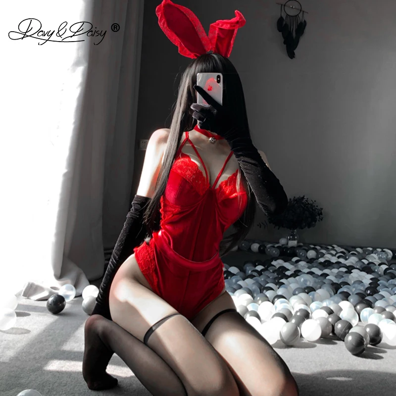 Sexy Bunny Girl Cosplay Costumes Women Sweet Rabbit Bodysuit Rabbit Ears Roleplay Party Club Wear sm Erotic Set  JA041