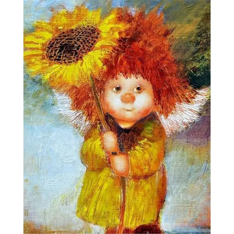 Sunflower Girl Diy Painting By Numbers Adult Kit Home Art Wall Figure Acrylic Picture For Living Room Modern Coloring Decoration