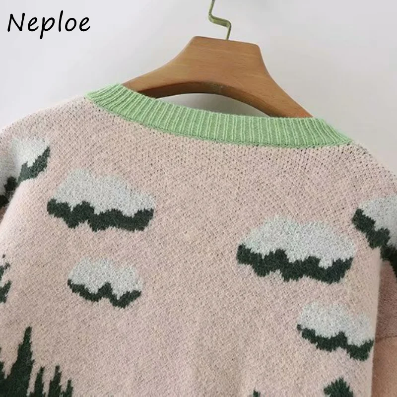 Neploe Fall Winter 2024 New Comfortable Knit Cardigans Women Fresh Sheep Pattern Sweater Jackets Female Single-breasted Tops