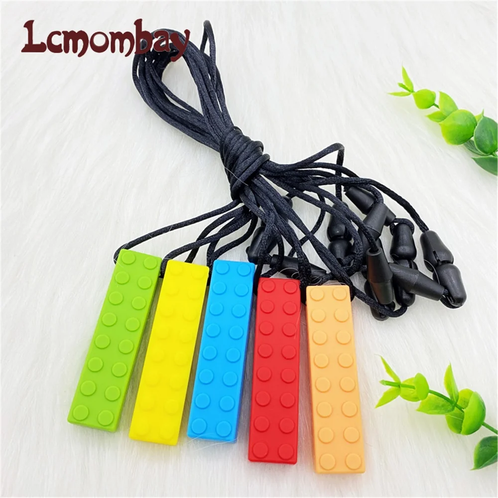 1Pcs Block Baby Teethers Sensory Chew Necklace Brick Silicone Biting Topper Teethers Toy Building Blocks Teether