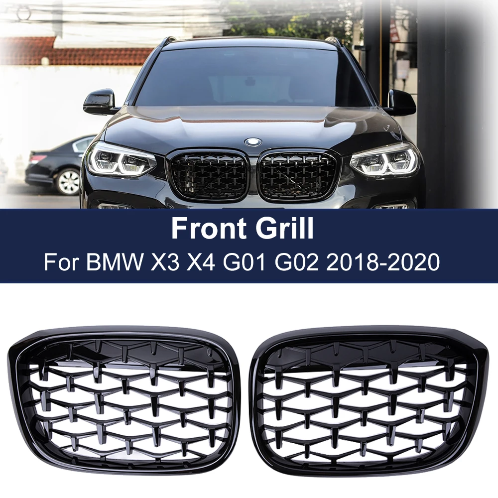 

A Pair Car Front Bumper Grills Diamond Racing Grille Kidney Grill For BMW X3 G01 G08 X4 G02 2018-2021 Auto Meteor Styling