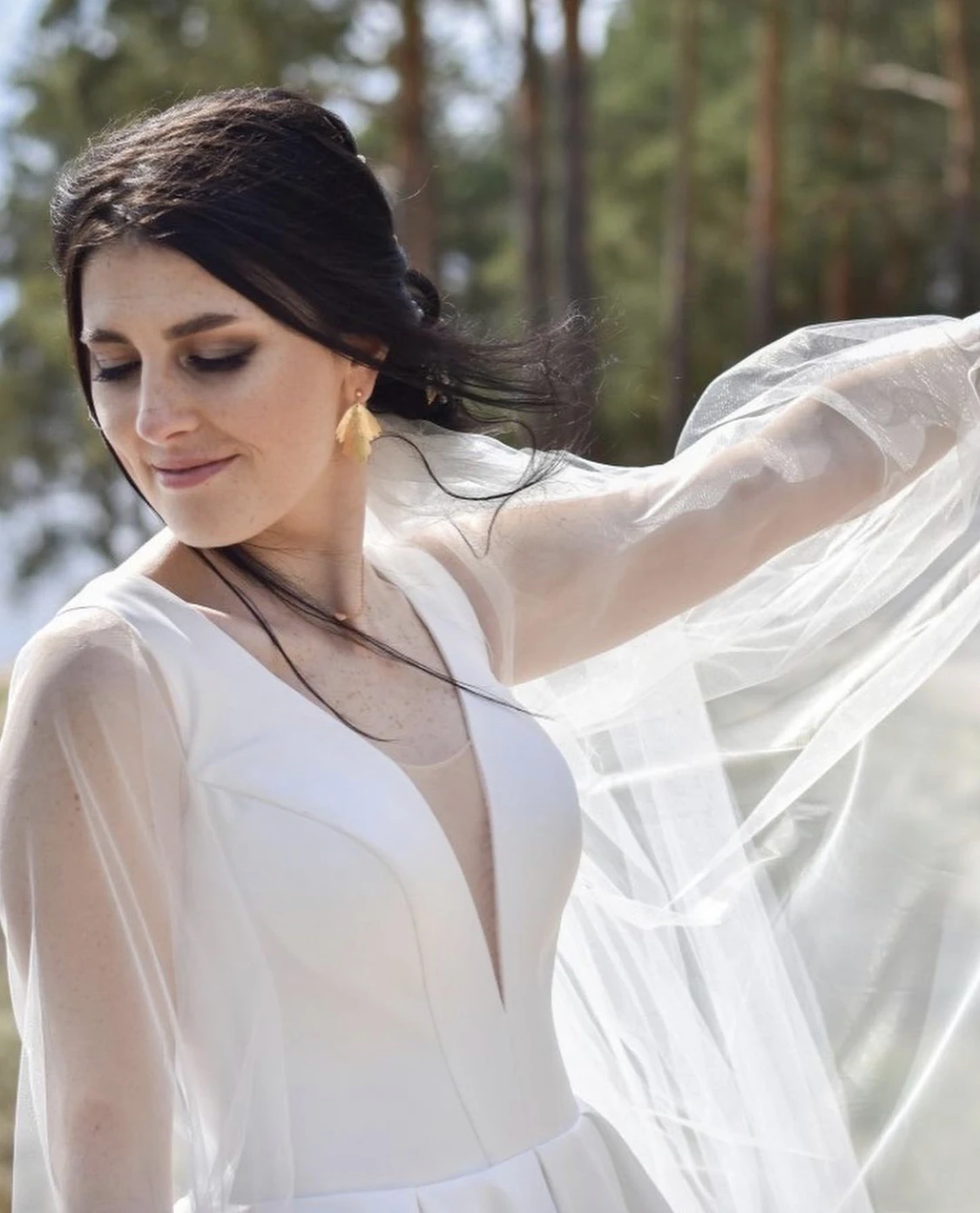 Vestido de casamento linha a com decote em v tanque ilusão tule manga cheia sem costas cetim trem simples vestido de noiva vestidos de novia customizee