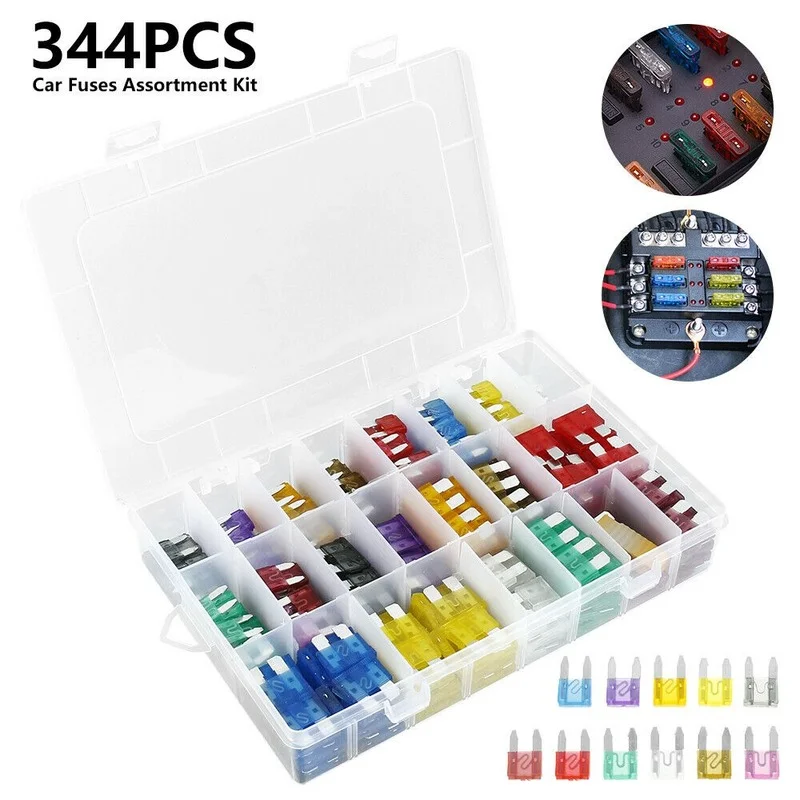 

344pcs Assorted Car Fuse Mini Blade Fuses Set Auto Truck Assortment Kits Aluminum Fuse Combination + Small Clip Yellow