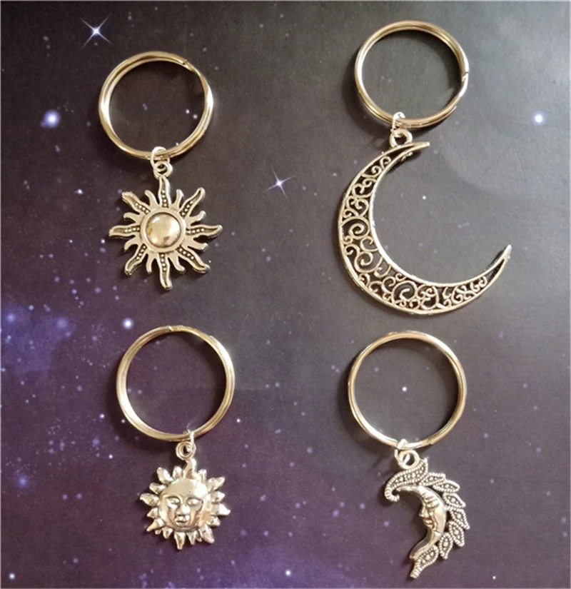 4pcs/lot Bohemia Keychain, Sun Keyring, Boho Moon Keychain, Sky Jewelry Keyring, Sun and Moon Pendant Bags Jewelry Gift