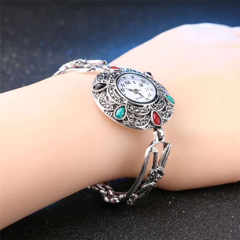 Vintage Lady Bracelets Watch For Women Jewelry New Fashion Crystal Quartz Watch Crystal Bracelet Silver Plated Girl Accessories