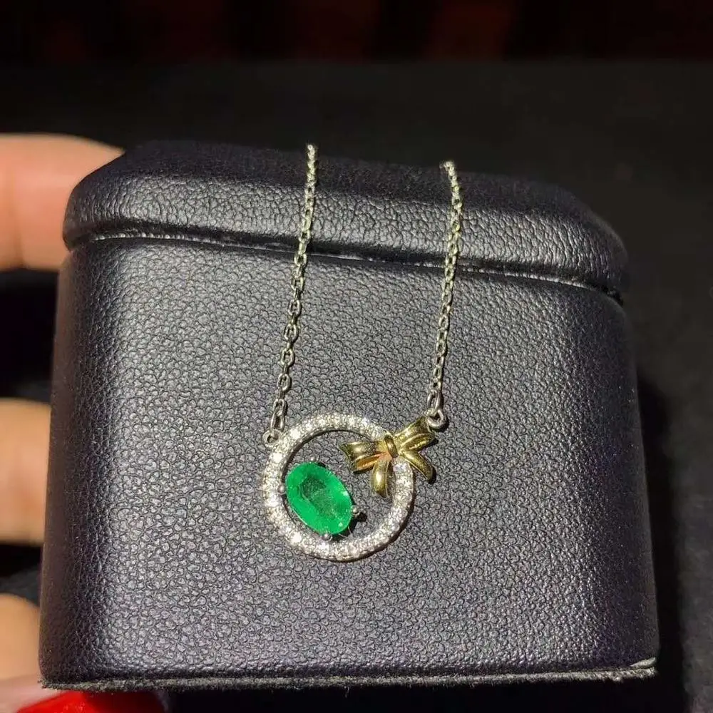 

Emerald necklace Natural Real Emerald Pendant Solid S925 Sterling Silver For Women Colour Gem Stone Fine Jewelry