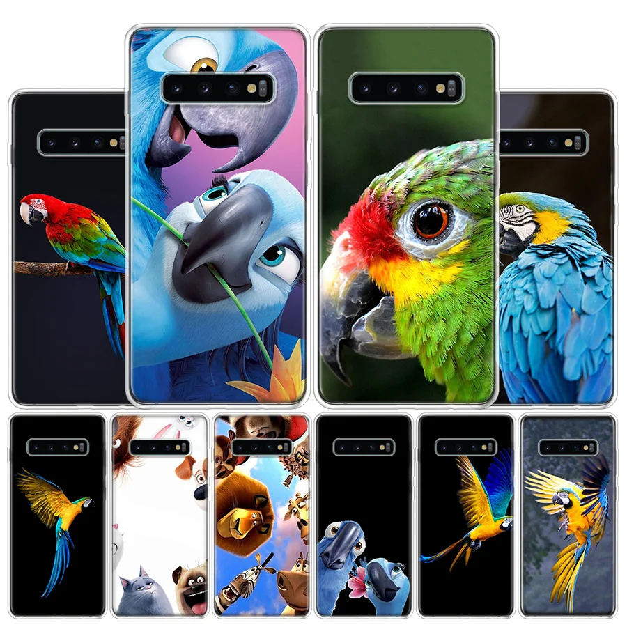 Funny Parrot Blue Color Phone Case For Samsung Galaxy S24 S23 S22 S21 Ultra S10 Plus S20 FE S10E S9 S8 + Soft Cover Coque Funda