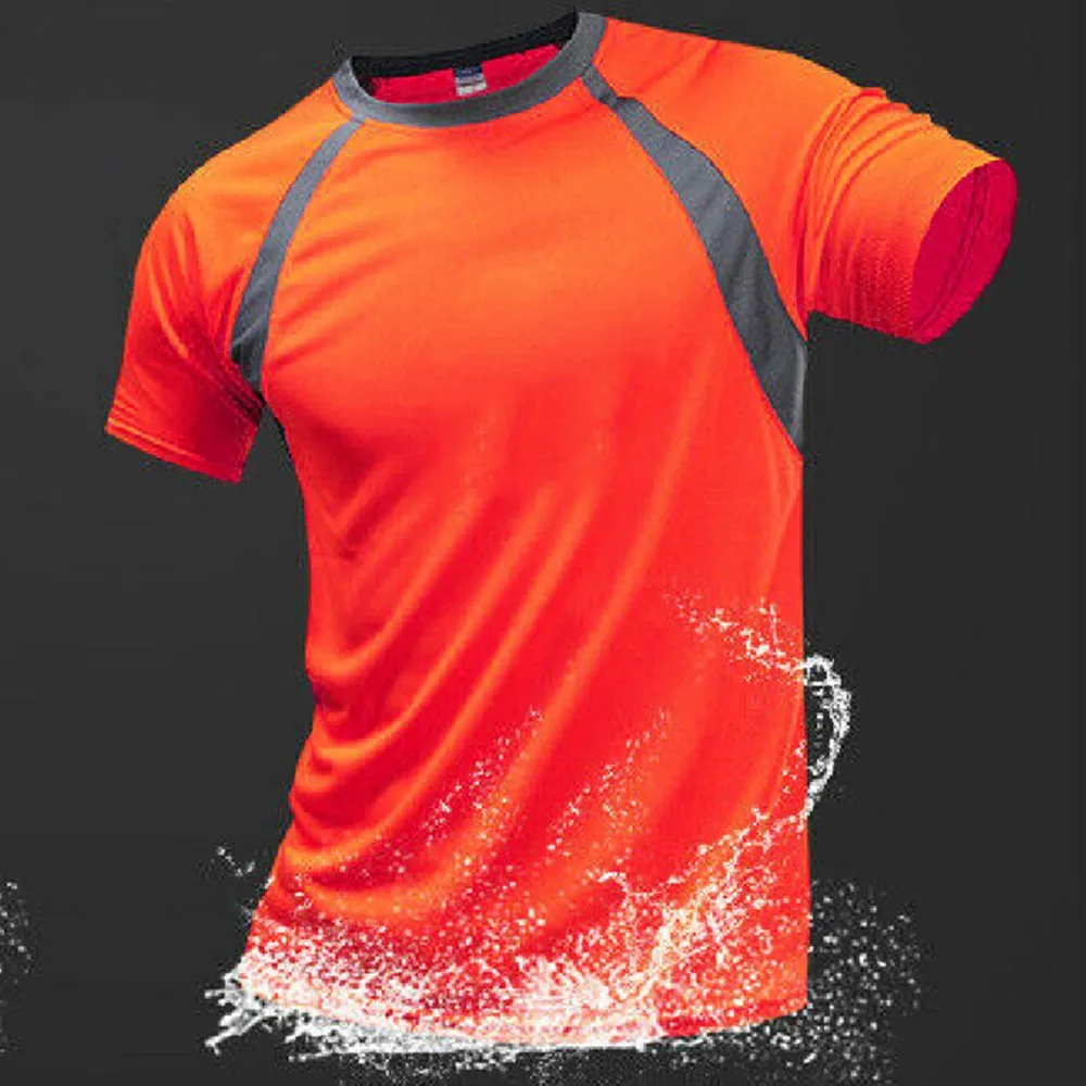 2021 Summer Men Breathable T-Shirt Quick Dry Athletic Wicking Cool Running Gym Sports Tops Training Jogging Shirt Gym Sportswear