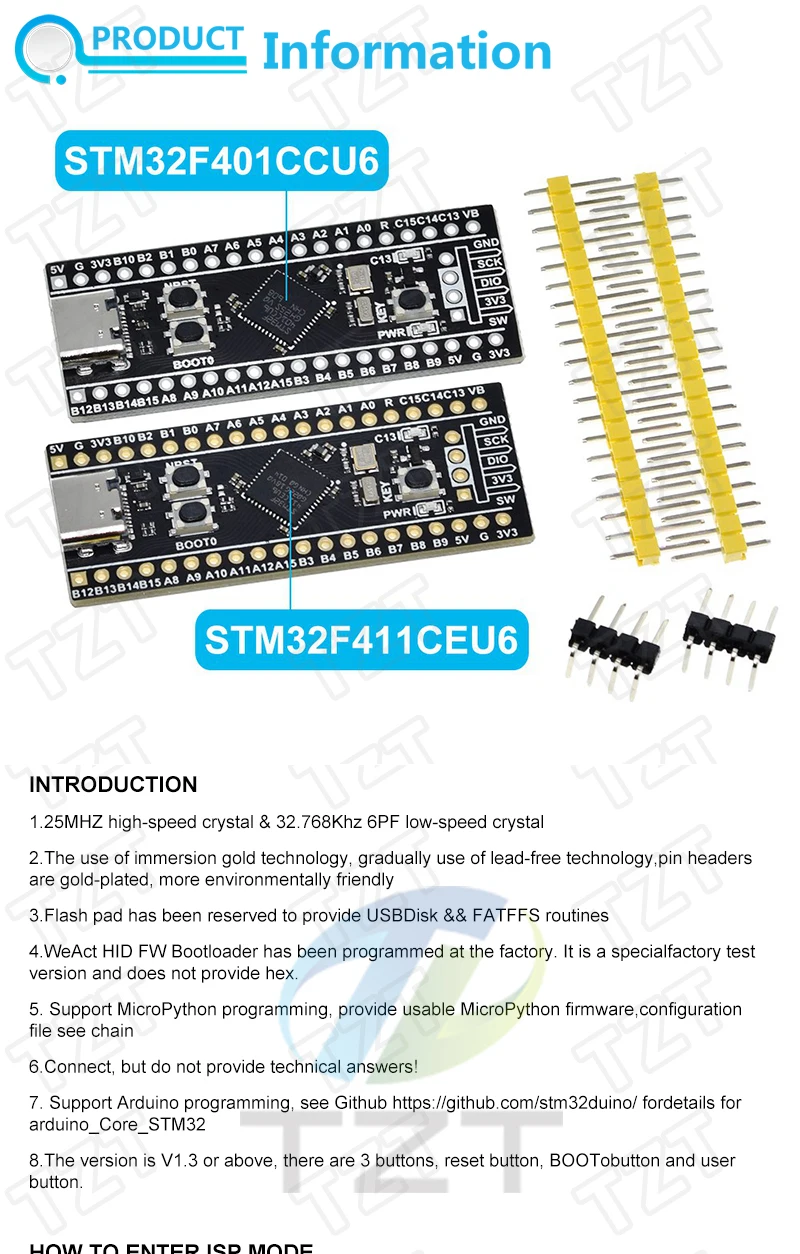 TZT 1/2 Stück STM32F401 Entwicklungsboard STM32F401CCU6 STM32F411CEU6 STM32F4 Lernboard für Arduino – Detail 5