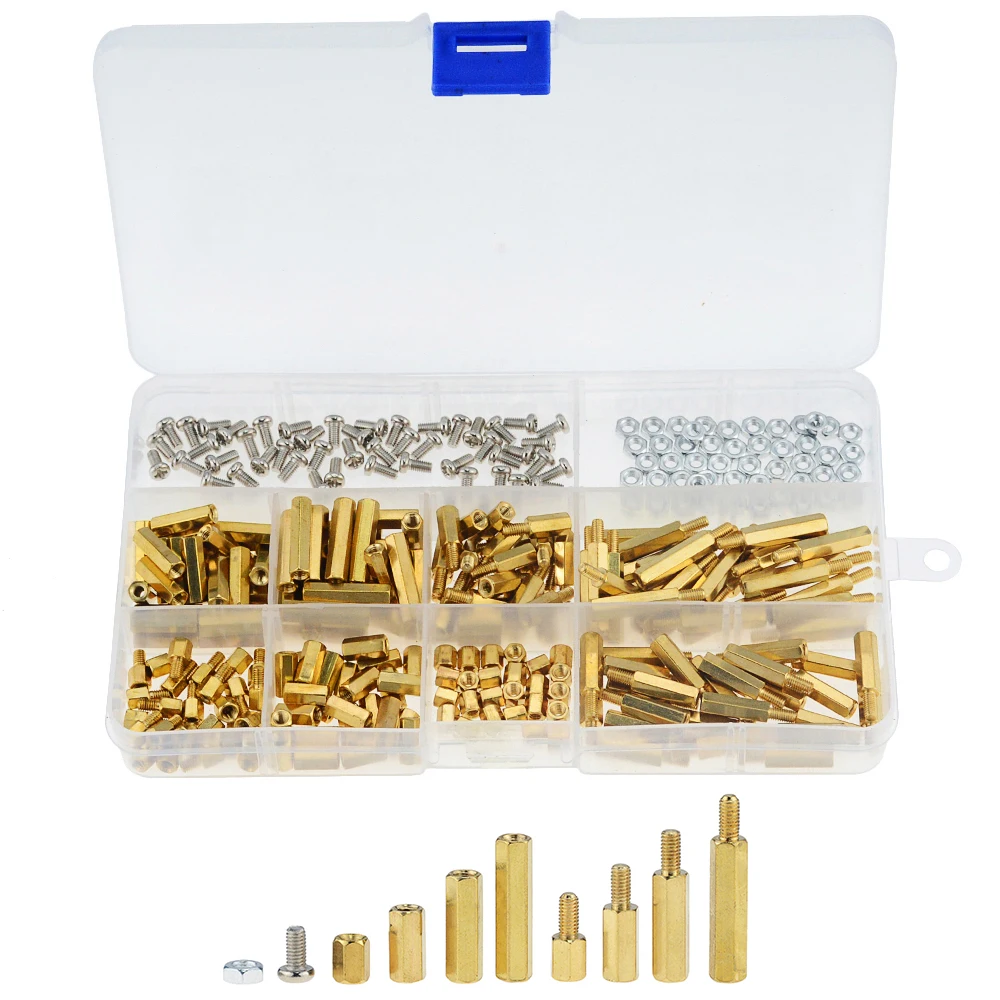 

300PCS M3 Brass Hex Standoff Nut Spacing Screw Assortment Set Male Female Threaded Hollow Pillar PCB Motherboard Spacer M3*L+6mm