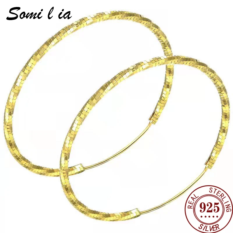 Somilia Fashion Women Earrings Platinum 18K Yellow Gold 30-60mm Hoop Earrings New Collection S925 Sterling Silver Women Jewelry