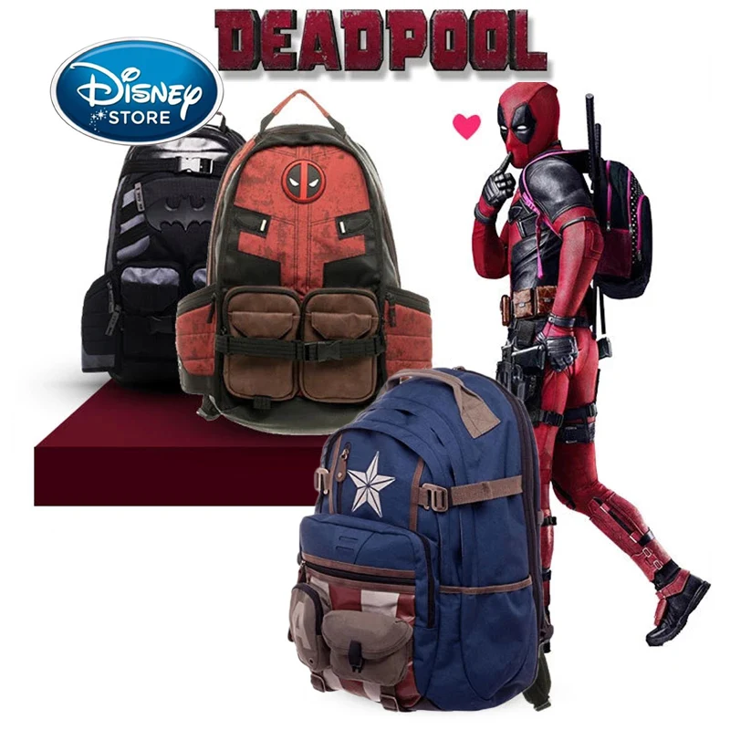 Disney Marvel Captain America Backpack Deadpool Travel Laptop Bag For Students Large Capacity Men's Mountaineering Bag