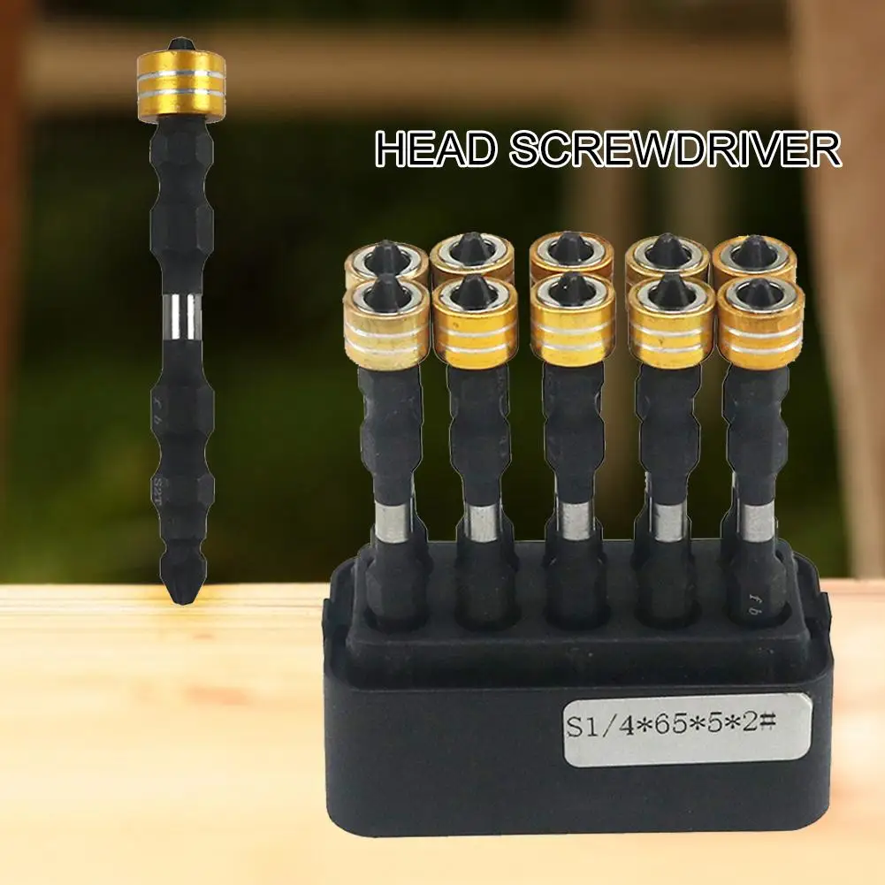 10PCS 1/4 Inch Hexagonal Shank with Magnetic Coil Screwdriver Bit Set Double-end Screwdriver Head Anti-slip