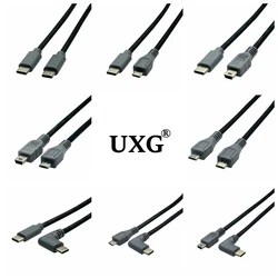 Micro Mini USB Kabel 5Pin Männlich Zu Männlich Right angle 90 Grad USB 3,1 Typ C OTG Daten Adapter Konverter lade Kabel 25cm 0,5 m