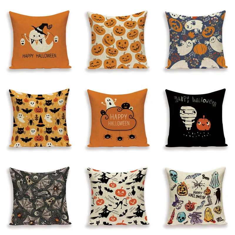 Merry Happy Halloween Cushions Cover Skull Trick or Treat  Pillow Cases Sofa Pumpkin Ghosts Home Decoration Cushions Case Kissen