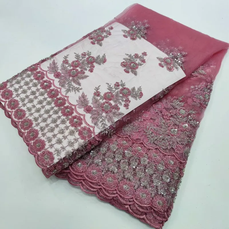

French Handmade beautiful Beads With Sequin Tulle African Lace Fabric 2022 New Design Lace Mesh Fabric For Wedding TS9732