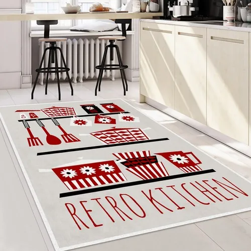 Halıdepo Modern Kitchen Design Carpet Thin Machine Washable Anti-Slip Floor Carpets