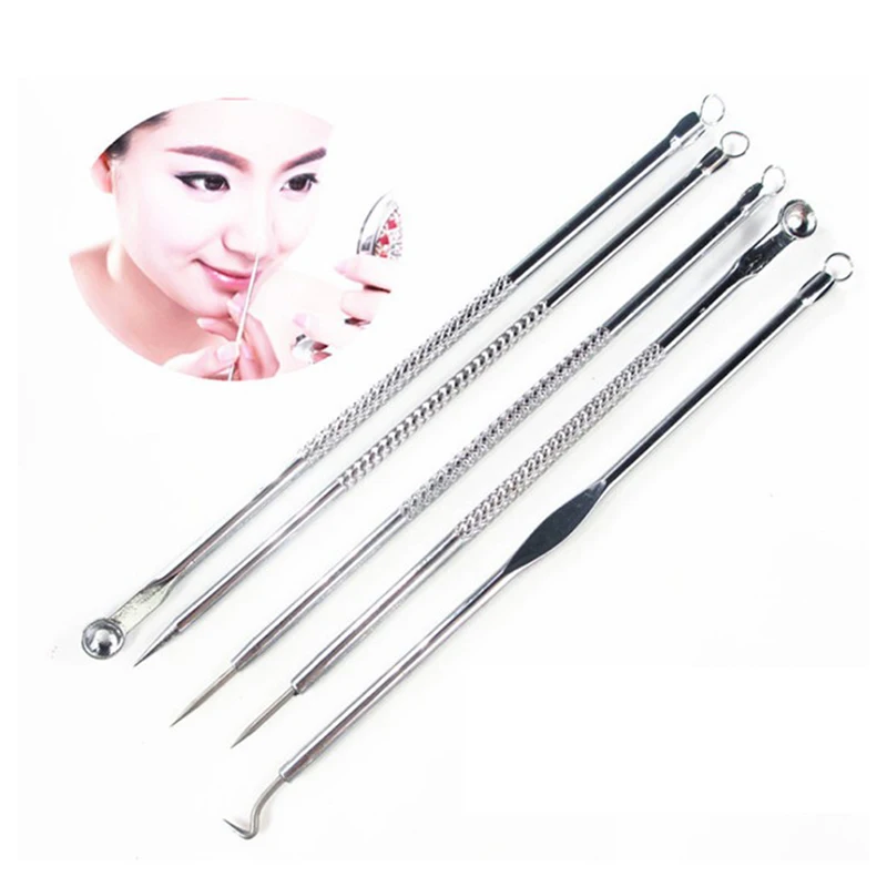 5 Pcs 12cm Black Head Pimples Point Needle Silver Stainless Steel Blackhead Remover Acne Needle