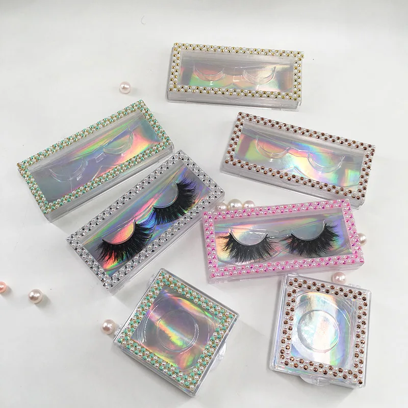 Wholesale Glitter Pink Diamond Pearl Lash Boxes for Natural Soft Strip Lashes Naturl Long Mink Eyelashes