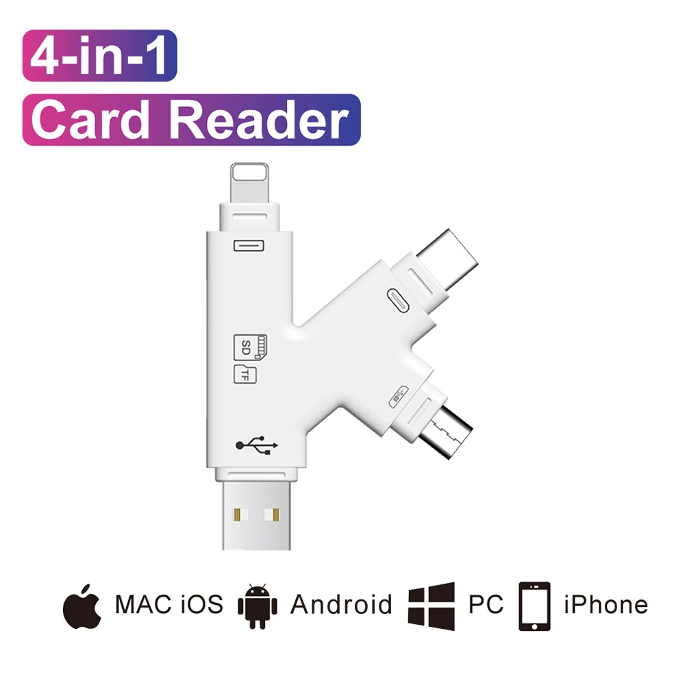 4in1 Card Reader usb-C Micro USB MicroSD Adapter for Android ipad/iphone 7plus 6s5s MacBook OTG TF SD reader type c