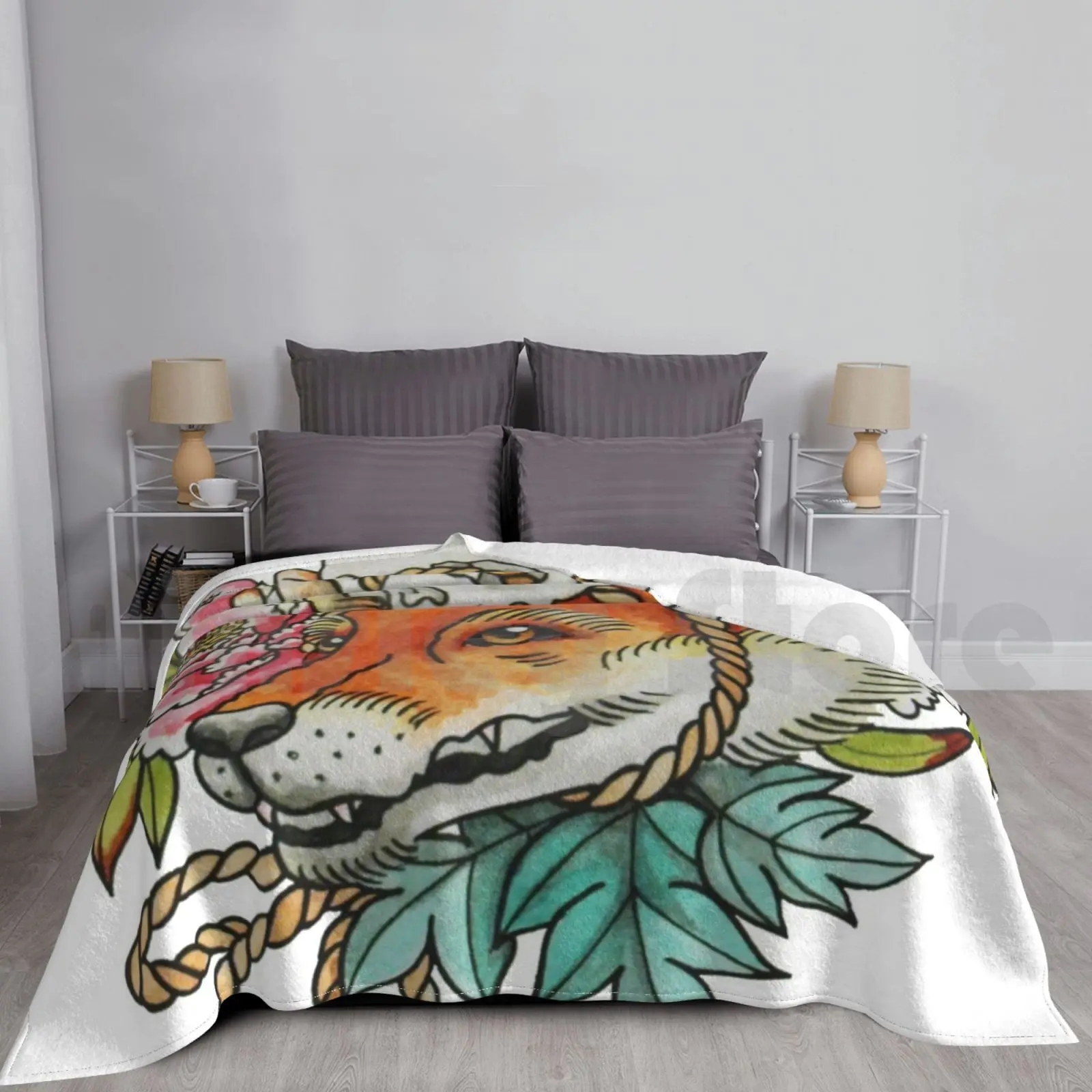 

Blanket 1633 Japan Japanese Folklore Fox Skull Legend Myth Chrysanthemum Tattoo Urban