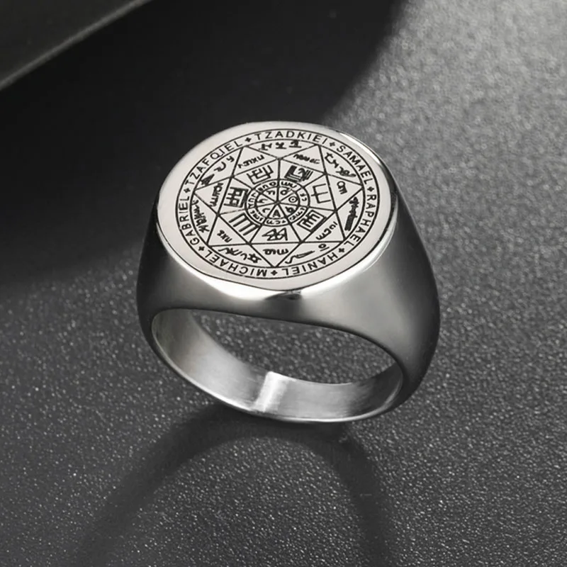 Valily Zegel Van De Zeven Aartsengelen Ringen Rvs Zilver-Kleur Saint Michael Ring Sieraden Graveren Voor Man