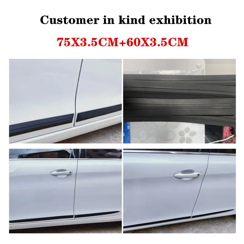 4PCS Universal Full Black Car Body / Side Door Anti-collision Anti-scratch Decoration Protective Adhesive Strip Car Sticker