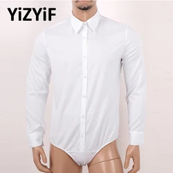 Shirts For Mens Long Sleeves Turn-down Collar Button Down Solid Color Bodysuit Shirt Tops Soft Comfortable Casual Men Shirt Top