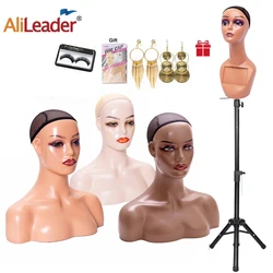 Nuova testa di manichino femminile afroamericana con spalle testa di manichino per parrucca Display modello testa di bambola per cappello occhiali sciarpa