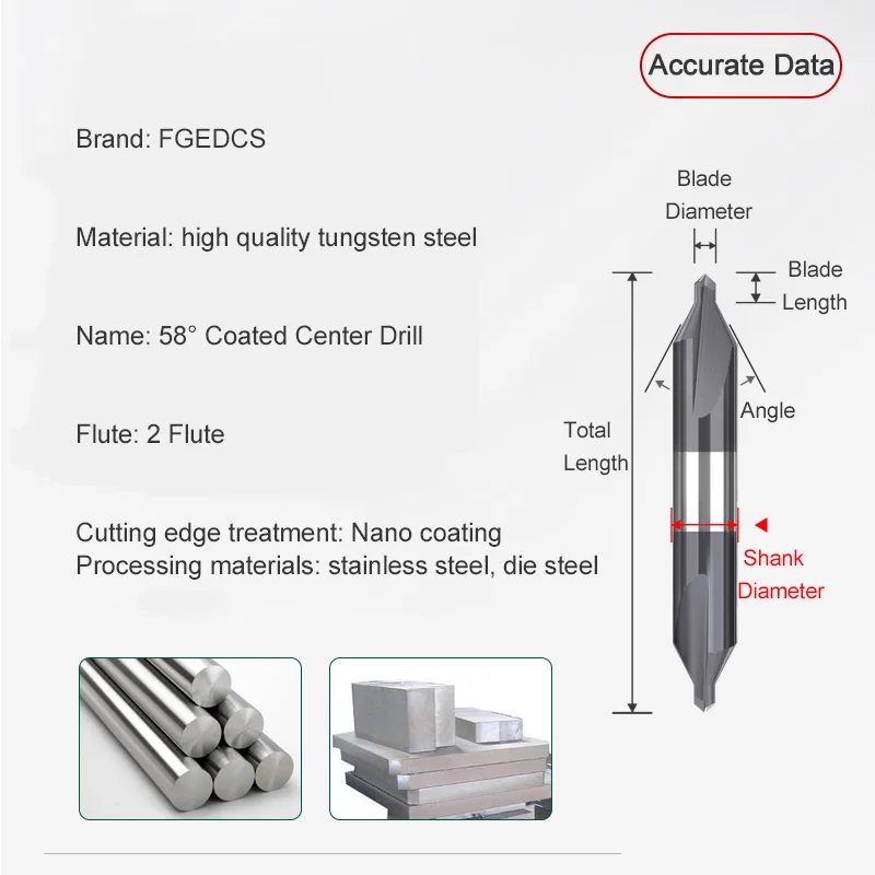 HRC58 ° Mittelbohrer aus Wolframstahl, 60-Grad-Hartmetall-Punktbohrer, 0,4 0,5, 1 2,0, 2,5 mm, 6 mm Doppelkopf-Metallbohrer, CNC-Werkzeuge – Detail 14
