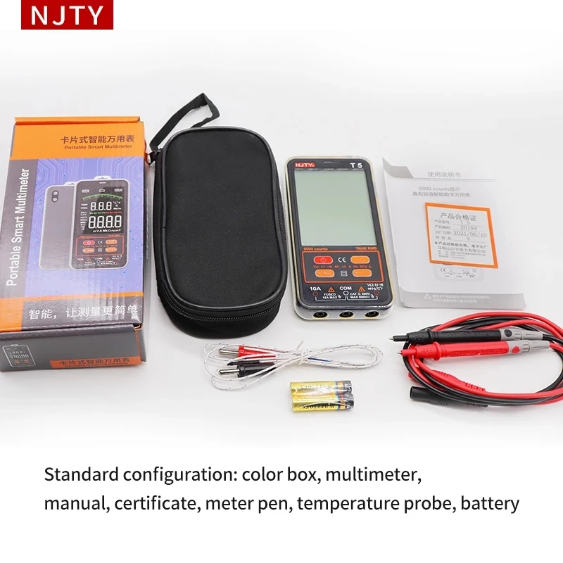 NJTY New Digital Multimeter Smart Ultra-thin portable 6000 Counts TRMS AC/DC Current Voltage NCV Resistor-capacitor °C/°F Tester