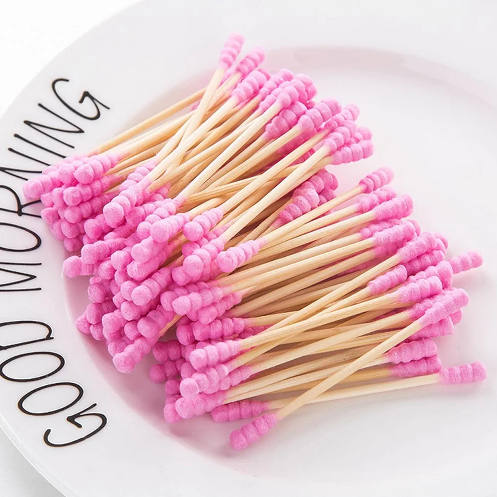 100pcs/ Pack Double Head Cotton Swab Women Makeup Cotton Buds Tip For Medical Wood Sticks Nose Ears Cleaning Health Care Tools