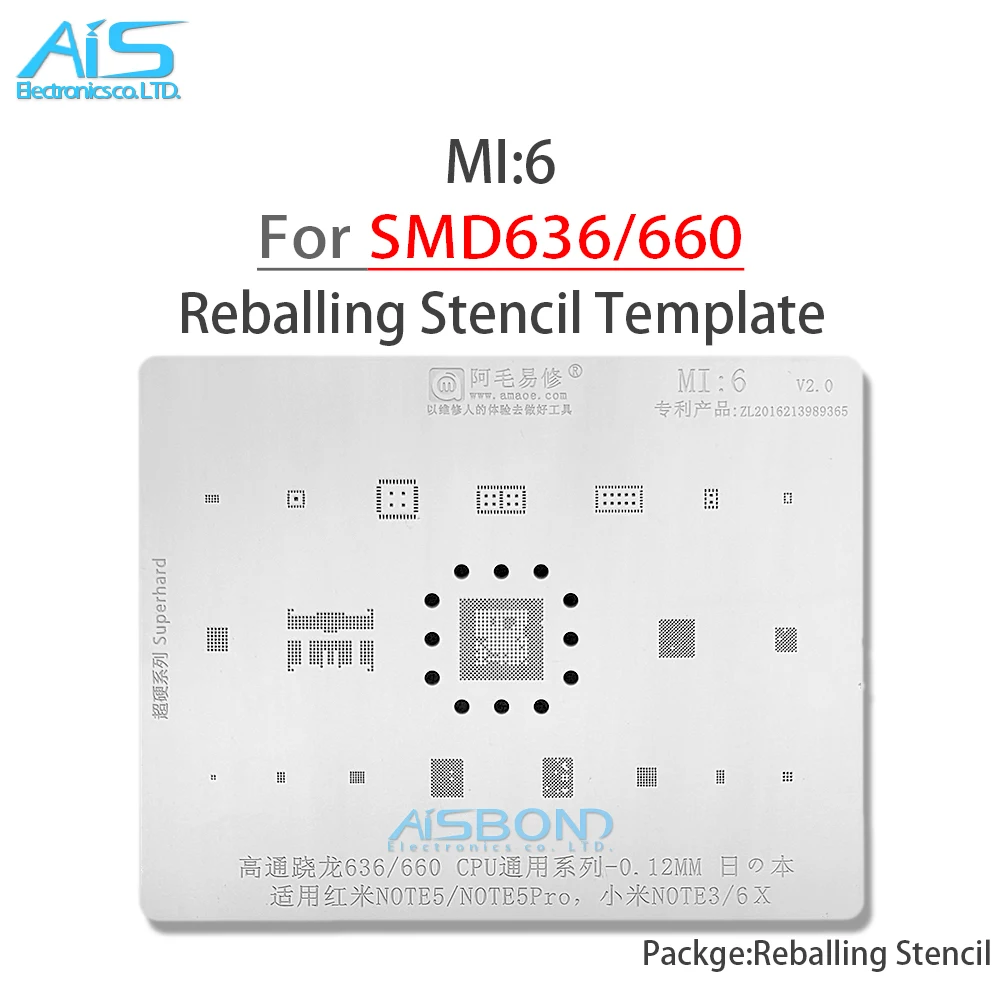 MI6 BGA Reballing Stencil For Redmi Note 5 5Pro Xiaomi Note3 6X CPU SDM660 SDM636 RAM POWER WIFI AUDIO IC Chip Steel Mesh