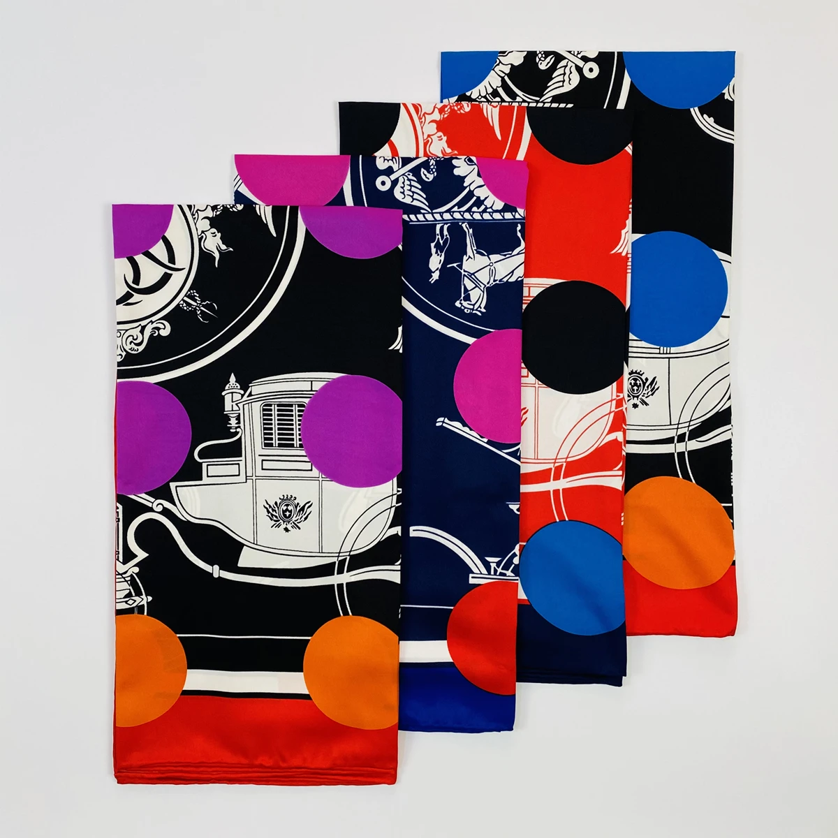 90cm Dot Carriage 100% Twill Silk Square Scarf Hand Rolled Hem Women Shawl Brand Hijab Scarf Foulard Head Scarves Design Bandana