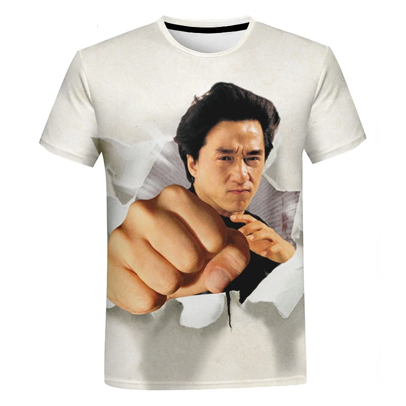 2021 Summer New Style Kung Fu Movie Star Jackie Chan Unisex 3D Printing Pattern Casual Round Neck Short Sleeve T-shirt 2XS-5XL