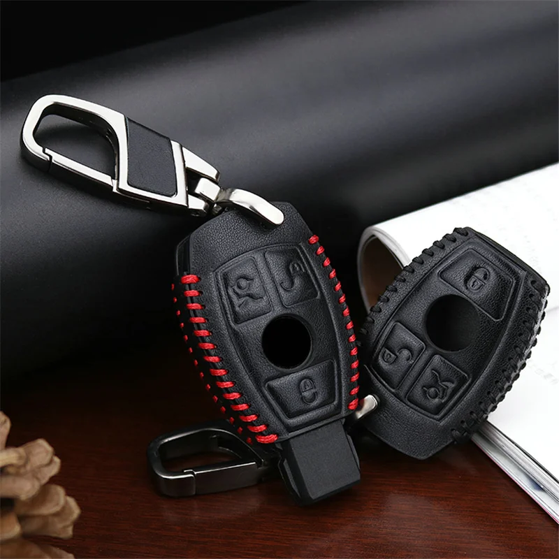 Leather Car Keyring Key Case Cover For Mercedes Benz Accessories CLA AMG W203 W204 W205 W210 W212 W213 W211 W176 GLA Key Holder