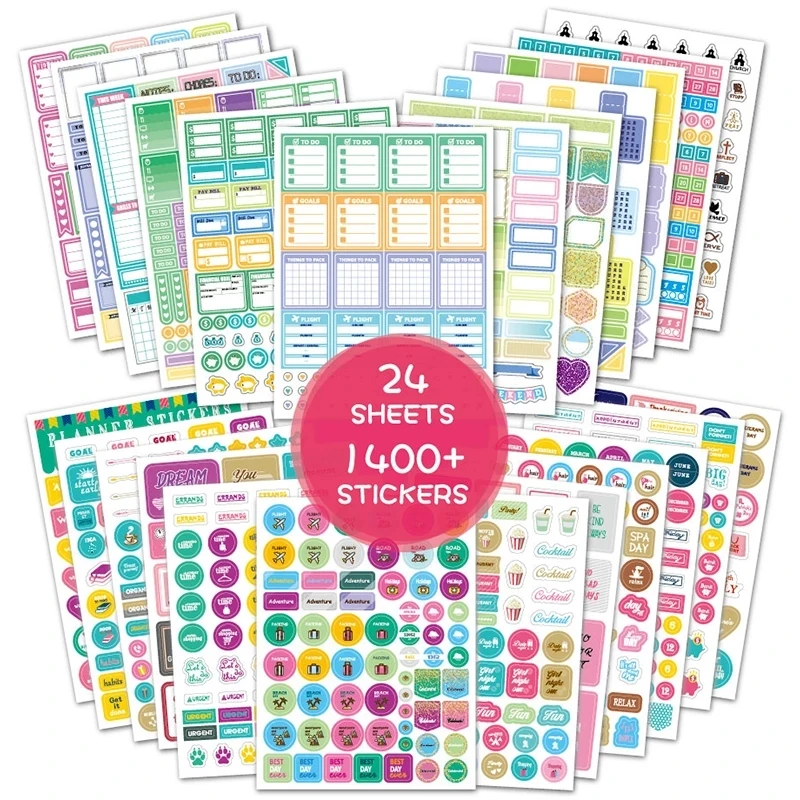 

SHARKBANG 12 Sheets Planner Stickers Set Seasonal Monthly Sticker Journal 365 Office Sticker Bullet Diary Notebooks Deco Sticker