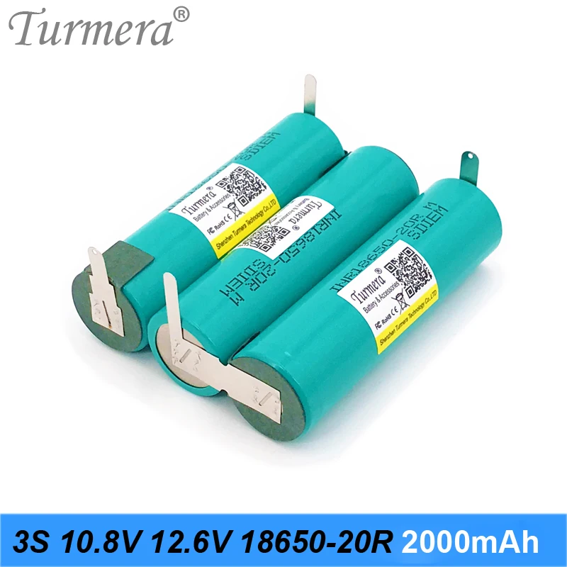 Turmera 3S 12.6V 4S 16.8V 5S 18V 21V 6S 25V 18650 Lithium Battery 20RM 2000mAh 4000mAh 20A Soldering for Screwdriver Battery Use