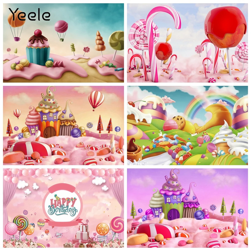 Yeele الحلو كاندي العالم فوتودعوة خلفيات للتصوير الفوتوغرافي الكرتون كعكة الطفل عيد ميلاد التصوير الخلفيات ل استوديو الصور