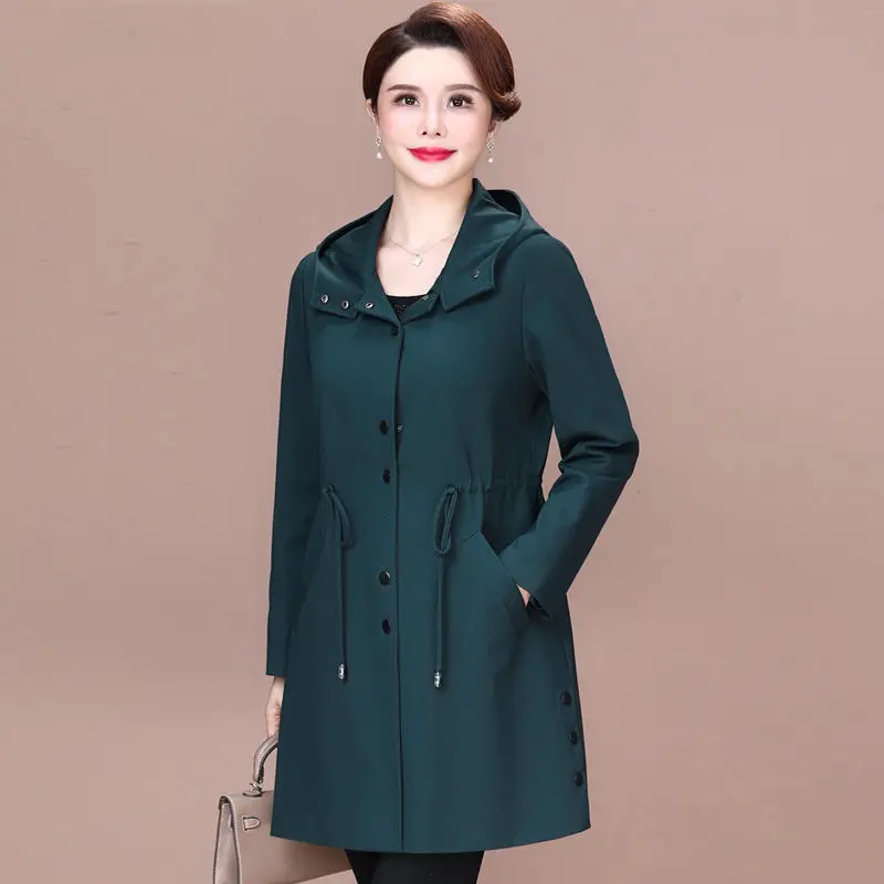 Women\'s Windbreaker 2025 New High Quality Jacket Female Spring Autumn Temperament Slim Middle Aged Mother Trench Coat XL-5XL