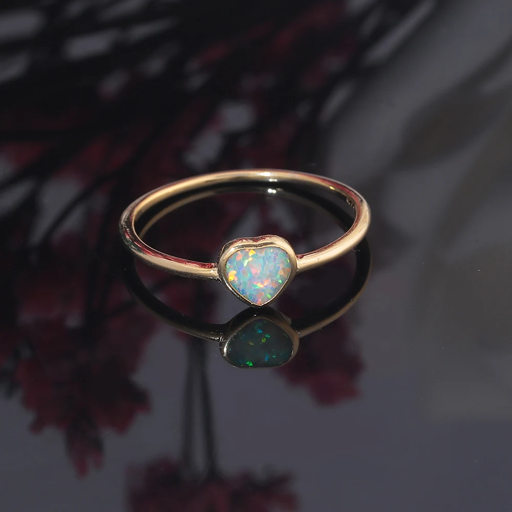 CiNily White Fire Opal Yellow Gold Plated Heart-Shaped Rings for Women Fashion Jewelry Unique Party OJ9672