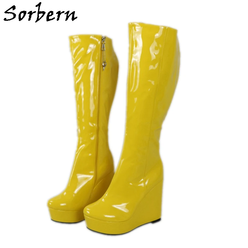 

Sorbern Lockable Zipper Wedge Boots Women 10Cm High Heel Size 46 Platform Shoes Custom Wide Or Slim Fit Leg Shoes Knee High Boot