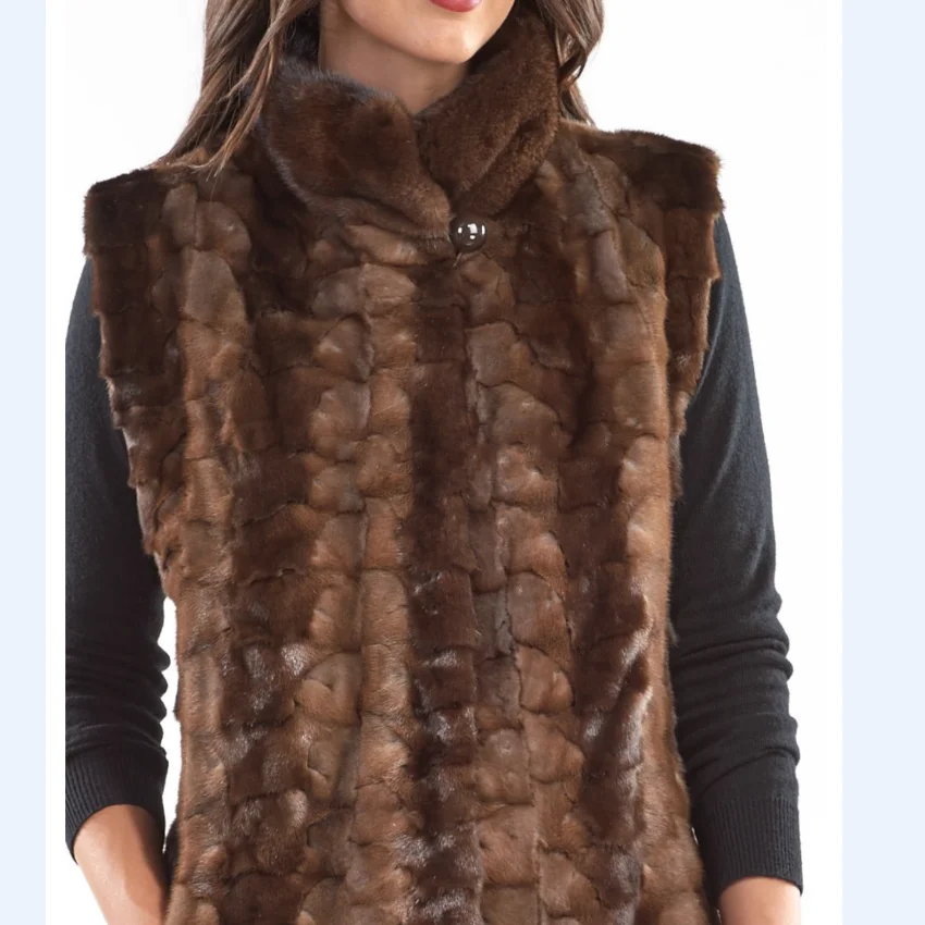 Echt nertsbont vest voor dames, warm vest, Europese straatstijl, hoge kwaliteit, 100% nerts, wintermode