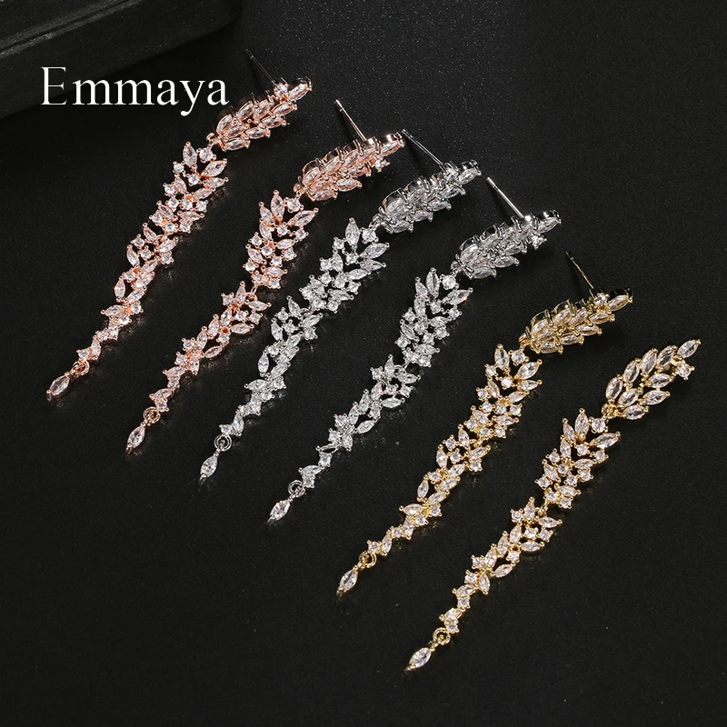 

Emmaya Elegant High Quality Zirconia Long Earring Three Colors Distinctive Jewelry For Women Noble Dress-Up Fashion Party Gift