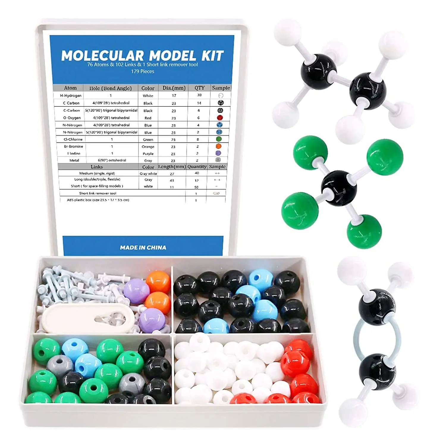 

179Pcs Organic Chemistry Molecular Model Student and Teacher Kit,Chemistry Molecular Model Set Atoms&Links Link Remover Tool