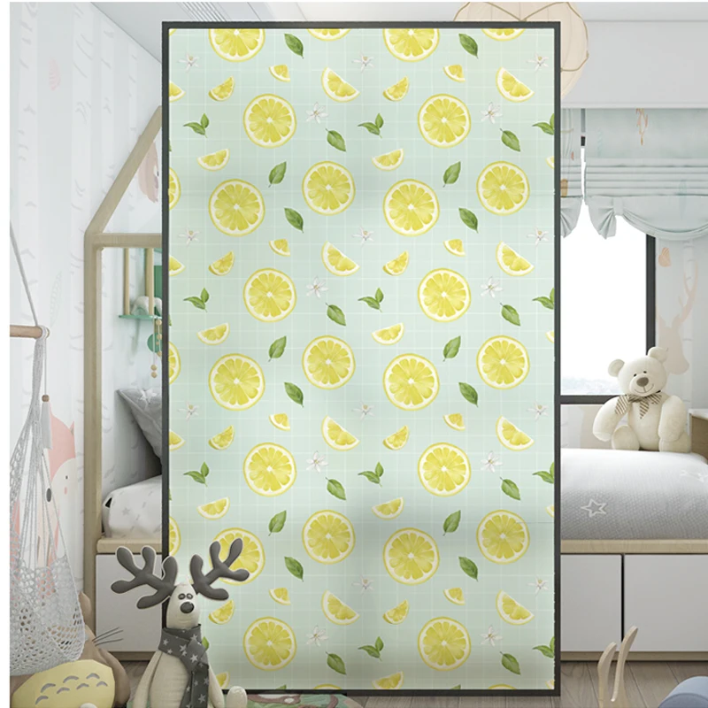 

Lemon and Peach Privacy Window Film, Frosted Opaque Glass Stickers, Fruit PVC, Self-Adhesive Home Foil, Decorative Tinting Films