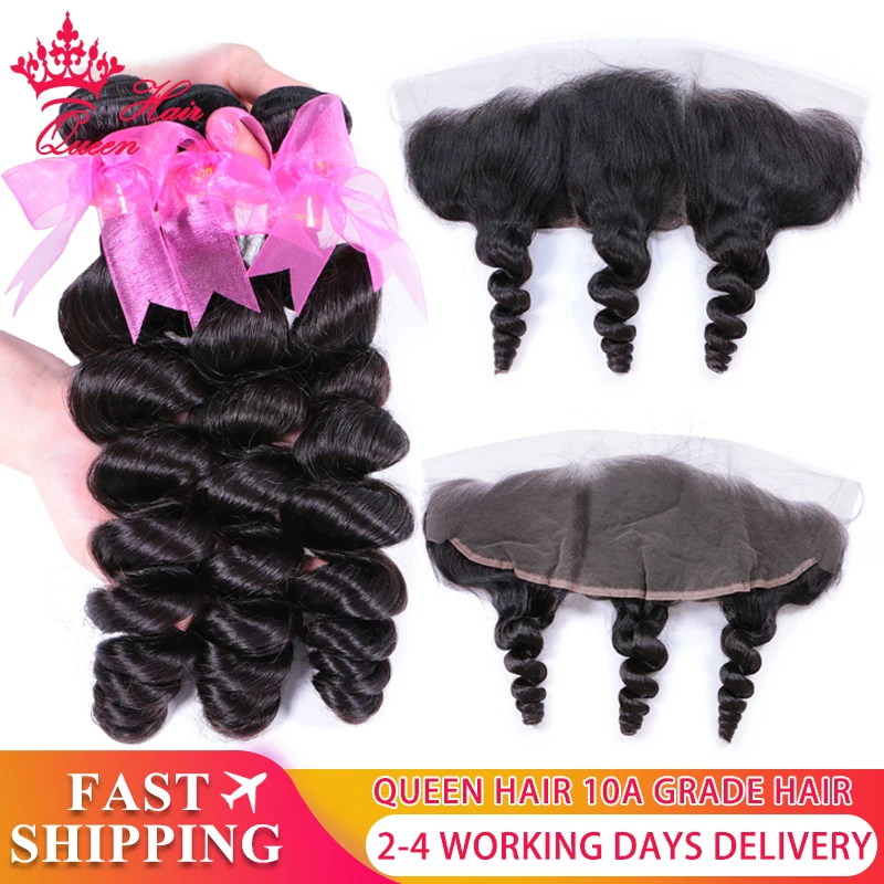 Bundles with Frontal Bundles Human Hair with Brazilian Loose Wave Closure Ear To Ear Lace Frontal Virgin Raw Hair Natural Color