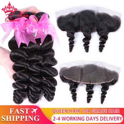 Bundles with Frontal Bundles Human Hair with Brazilian Loose Wave Closure Ear To Ear Lace Frontal Virgin Raw Hair Natural Color