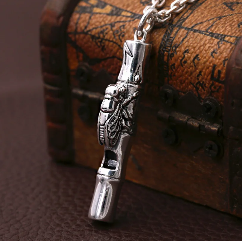 

S990 Sterling SIlver Crative Blockbuster Whistle Necklace Pendant Real Silver Ideas Whistle Necklace Pendant for Men and Women